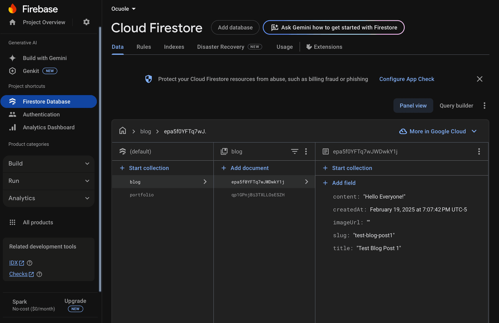 My initial firebase setup